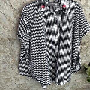 Boxy Vince Camuto Short-Sleeved Checked button up small Flowers Collar Sz OS